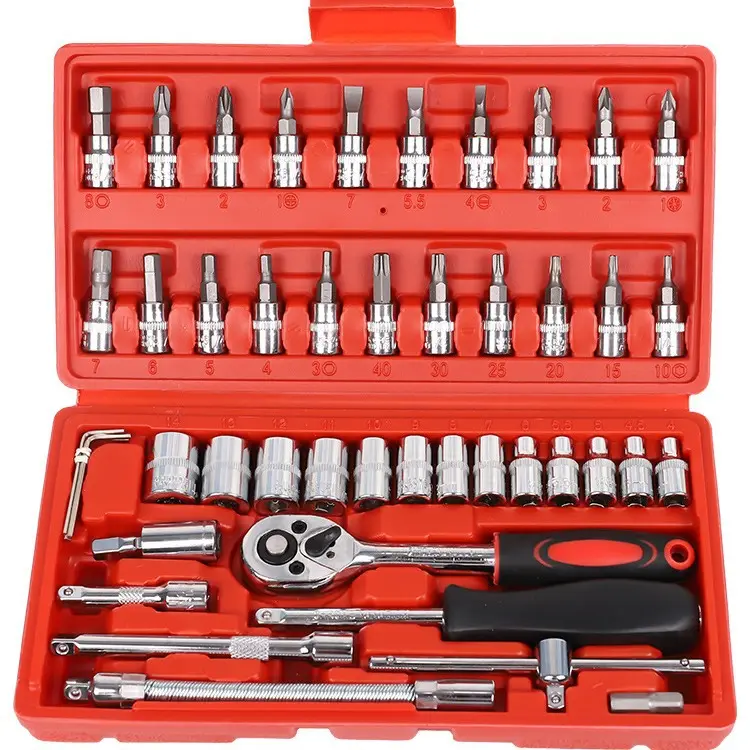 46 Piece Portable Combination Spanner Wrench Set Cr-V Plastic Steel Manual Car Repair Hand Tools Socket Set