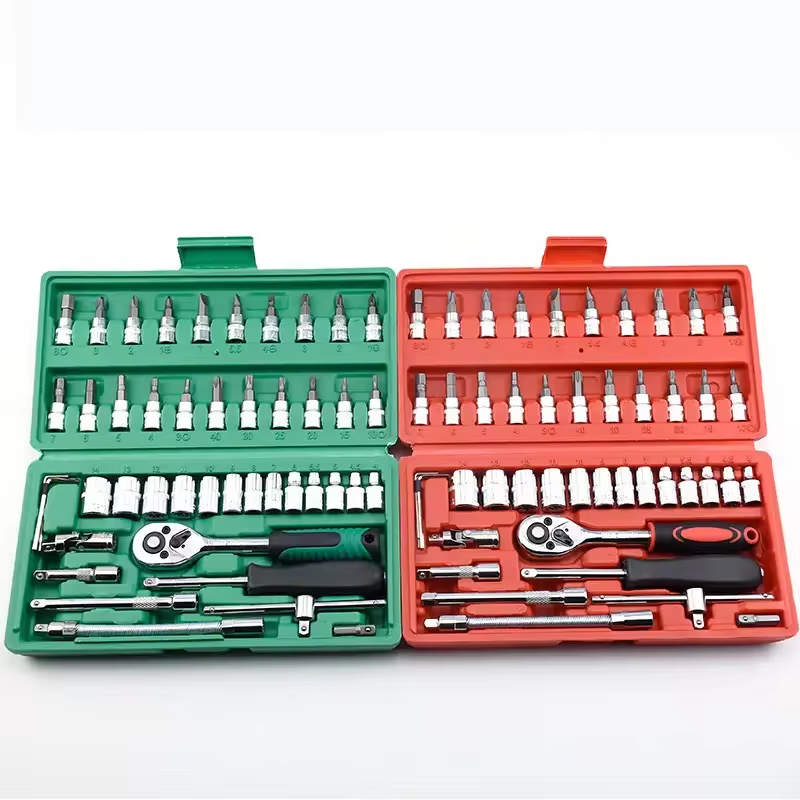 46 Piece Portable Combination Spanner Wrench Set Cr-V Plastic Steel Manual Car Repair Hand Tools Socket Set