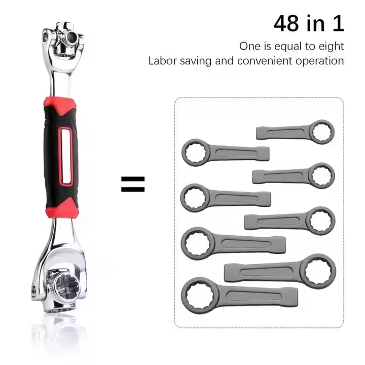 48-in-1 Multifunctional Socket Tiger Wrench Multi-angle Wrench with 6 Corners, 360-Degree Rotating Head,Rubber Handle