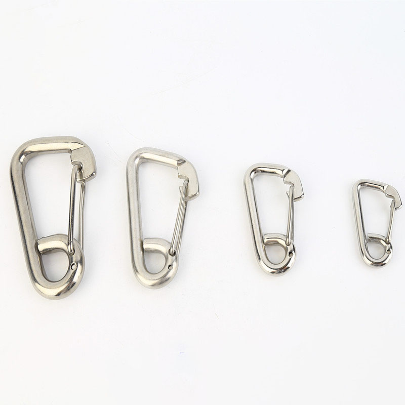 304 Stainless Steel Spring Snap Hook Marine Carabiner Grade Safety Clip Heavy Duty Carabiner Hook with Eye for Ship Boat