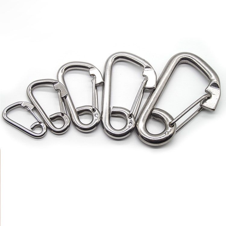 304 Stainless Steel Spring Snap Hook Marine Carabiner Grade Safety Clip Heavy Duty Carabiner Hook with Eye for Ship Boat