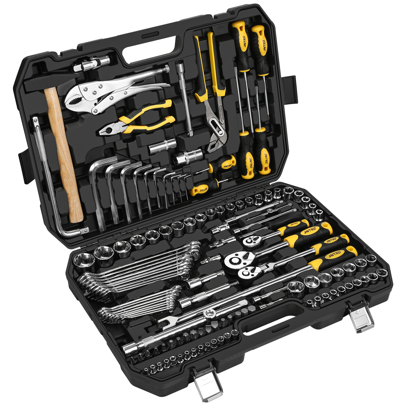 142 Piece Yellow Portable Combination Spanner Wrench Set Cr-V Plastic Steel Manual Car Repair Hand Tools Socket Set