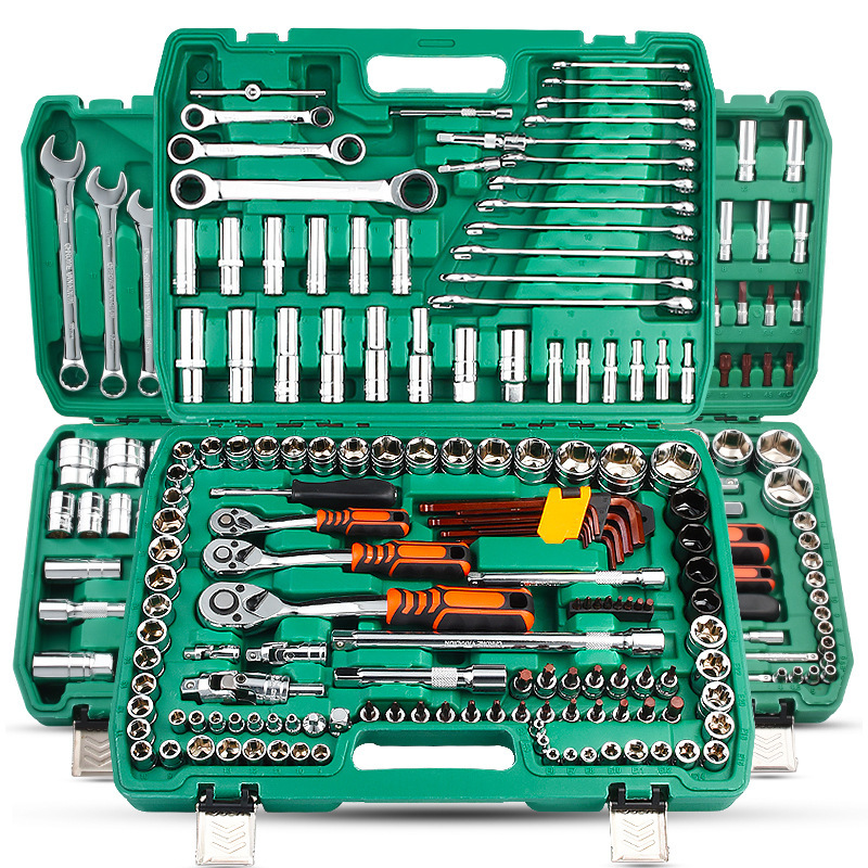 151 Piece Green Portable Combination Spanner Wrench Set Cr-V Plastic Steel Manual Car Repair Hand Tools Socket Set