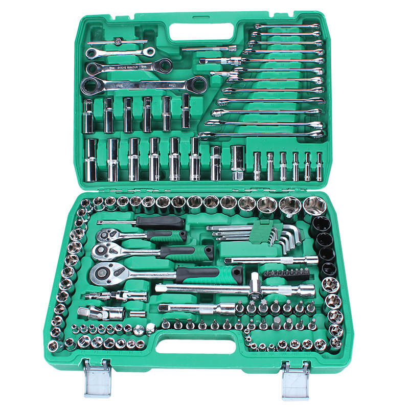 151 Piece Green Portable Combination Spanner Wrench Set Cr-V Plastic Steel Manual Car Repair Hand Tools Socket Set