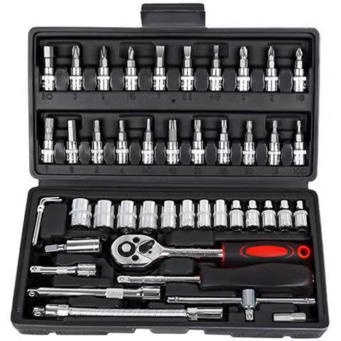 46pcs Black Portable Combination Spanner Wrench Set Cr-V Plastic Steel Manual Car Repair Hand Tools Socket Set