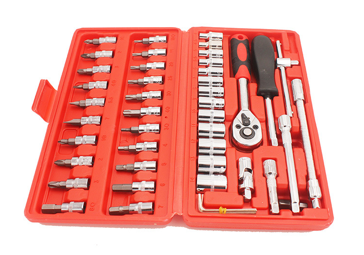 46 Piece Portable Combination Spanner Wrench Set Cr-V Plastic Steel Manual Car Repair Hand Tools Socket Set