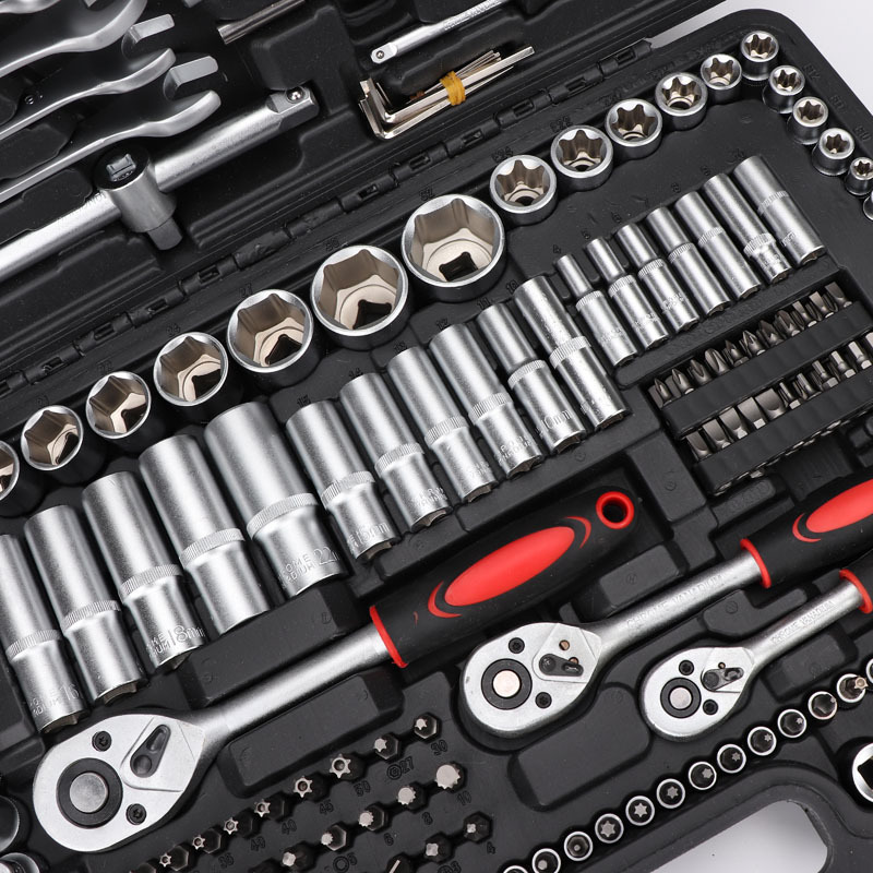 216 Piece Black Portable Combination Spanner Wrench Set Cr-V Plastic Steel Manual Car Repair Hand Tools Socket Set