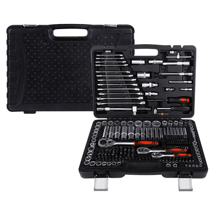 216 Piece Black Portable Combination Spanner Wrench Set Cr-V Plastic Steel Manual Car Repair Hand Tools Socket Set